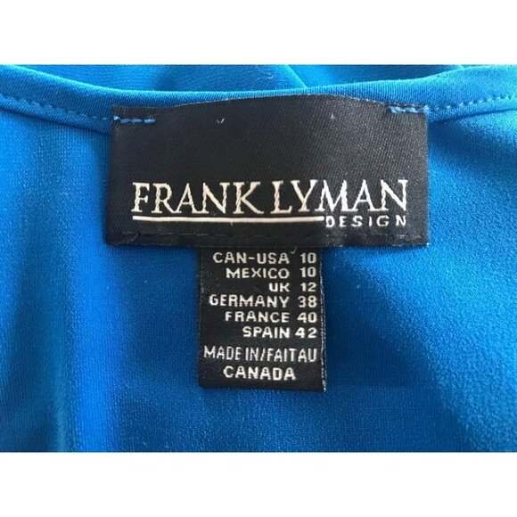 FRANK LYMAN Ruffled Cap Sleeve Dress Size 10 Royal Blue Ruched Waist Stretchy - Picture 7 of 8